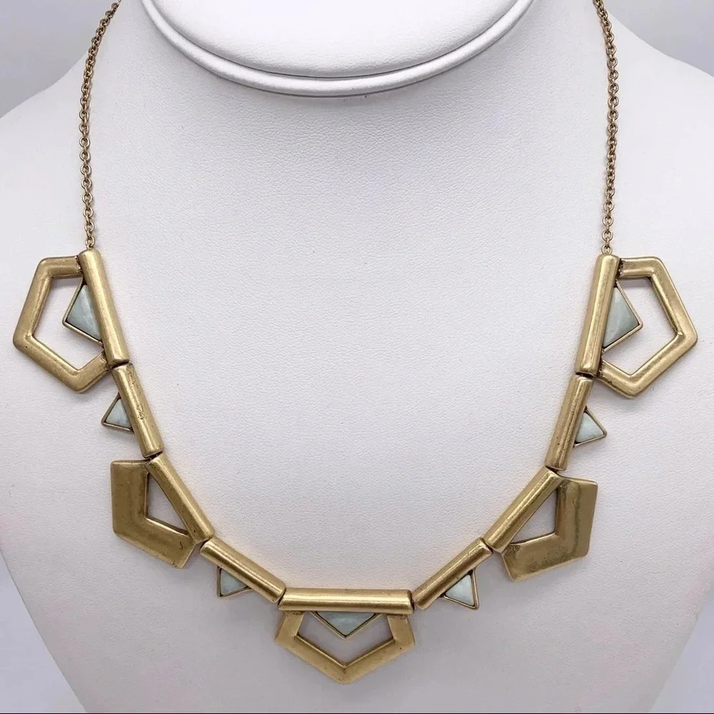 J. Crew Light Green Sliding Gems Gold Necklace
